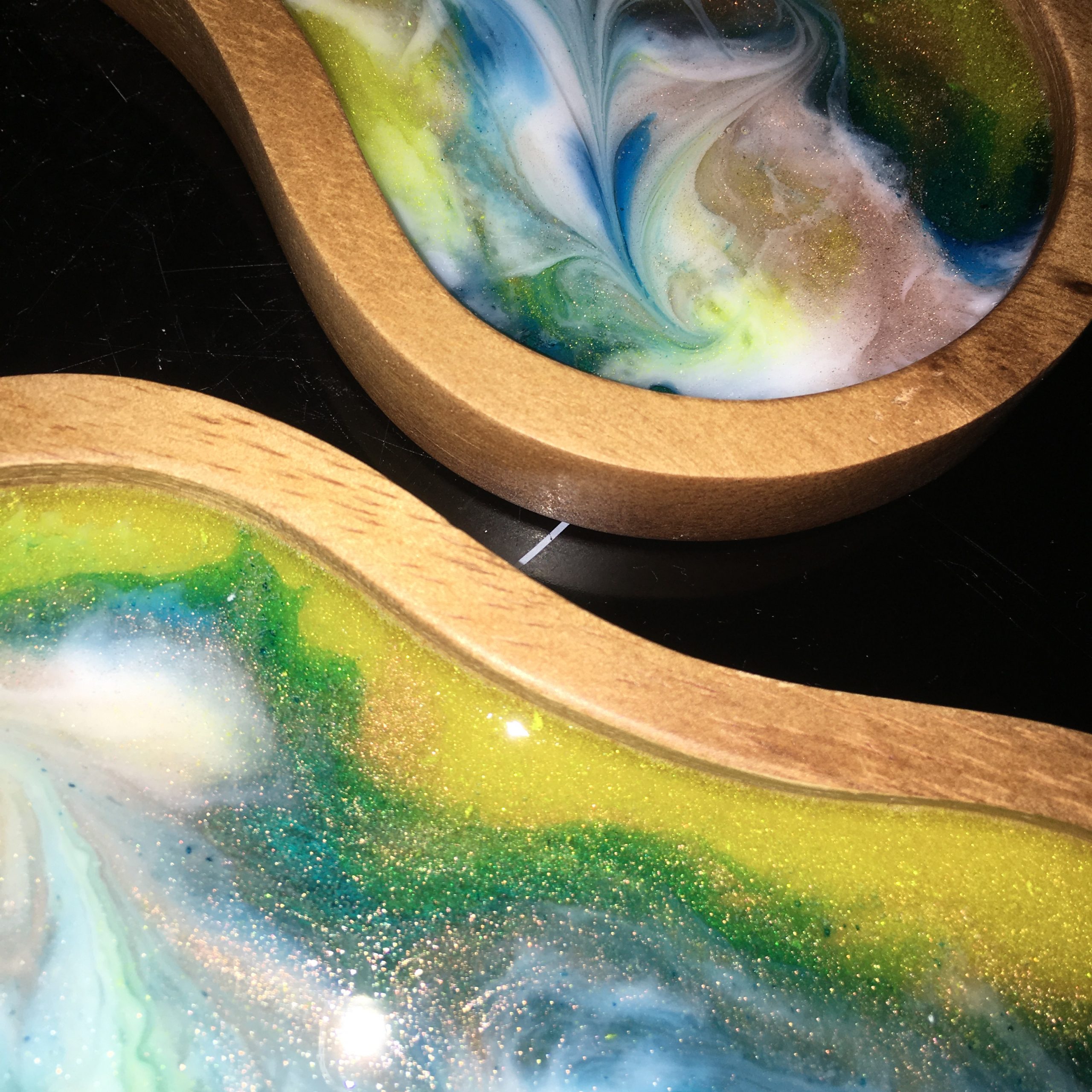 Timber and art resin jewellery dish