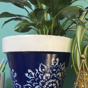 Navy Stencilled 25cm Terracotta Pot
