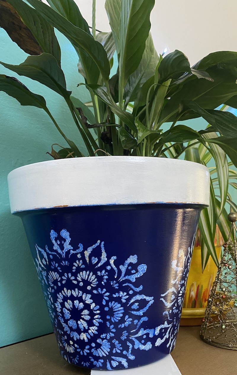 Navy Stencilled 25cm Terracotta Pot - Image 2