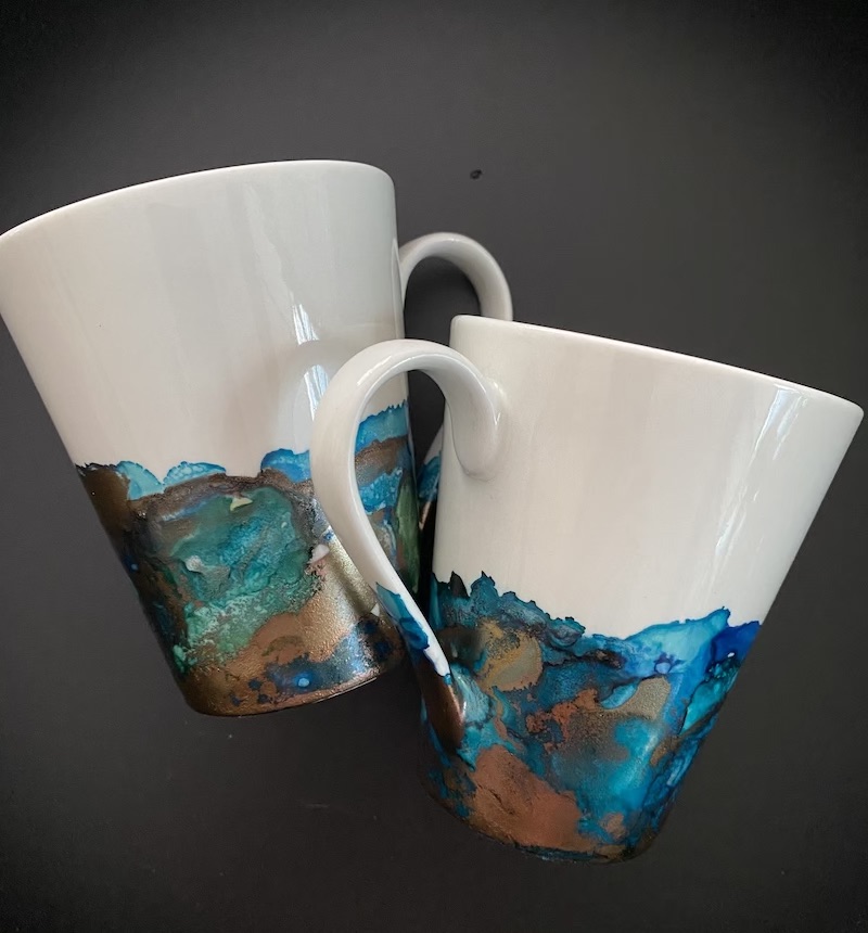 Coffee/Tea Mugs - Blue/Teal and Gold