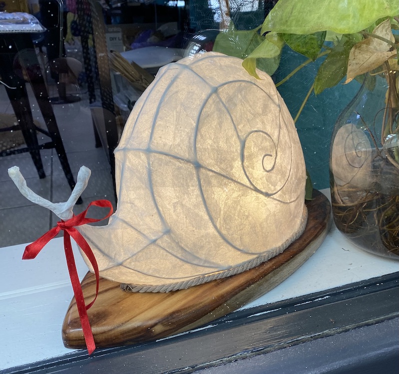 Snail lantern (Helix 2) on his own special timber seat!