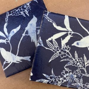 Tile Coasters (set of 2), blue birdies decoupage