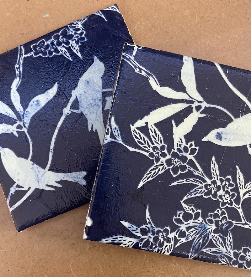 Tile Coasters (set of 2), blue birdies decoupage