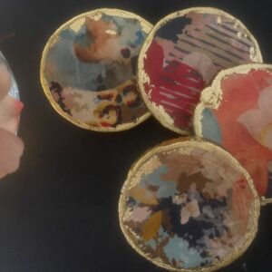 Timber coasters, decoupaged and gilded. Made in Lismore