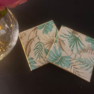 Decoupage tile coasters. Tropical, palms. Made in Lismore.