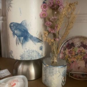 Decoupage lamp and matching vase. Goldfish. Made in Lismore