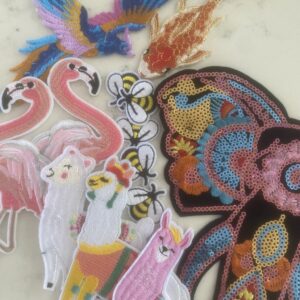 All kinds of patches for upcycling denim at the craft table
