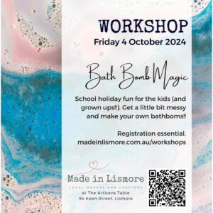 Bathbomb magic, workshop at Made in Lismore. The Artisans Table, Lismore