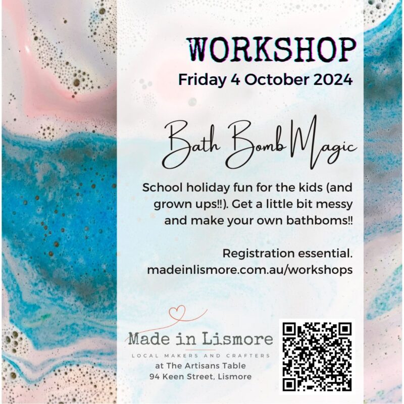 Bathbomb magic, workshop at Made in Lismore. The Artisans Table, Lismore